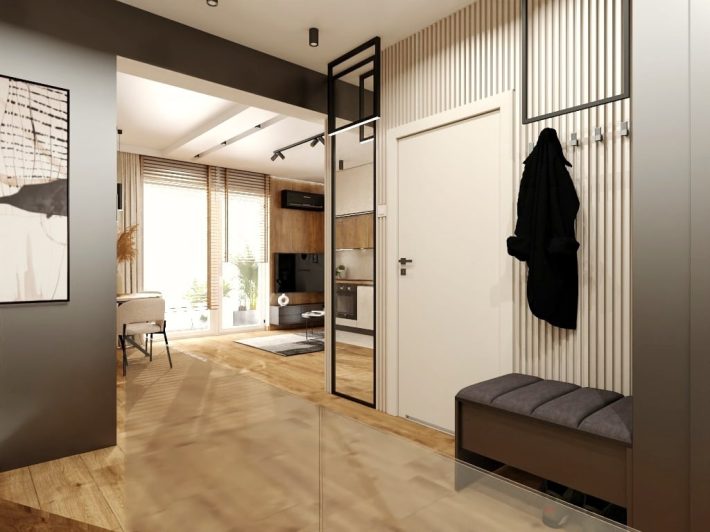 Eleganckie mieszkanie w beżach, czerni i przydymionym drewnie (1)
